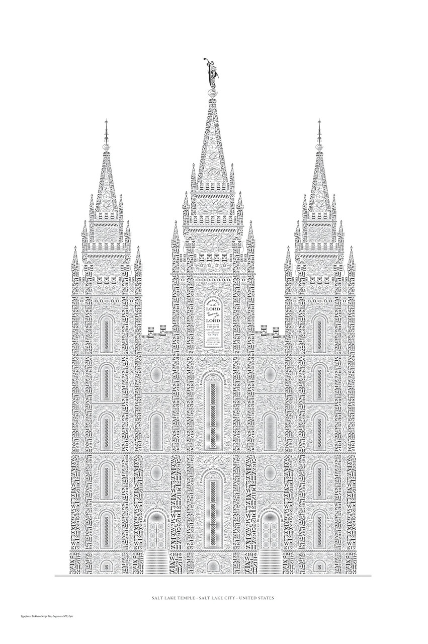Salt Lake Temple In Type - custom framed artwork