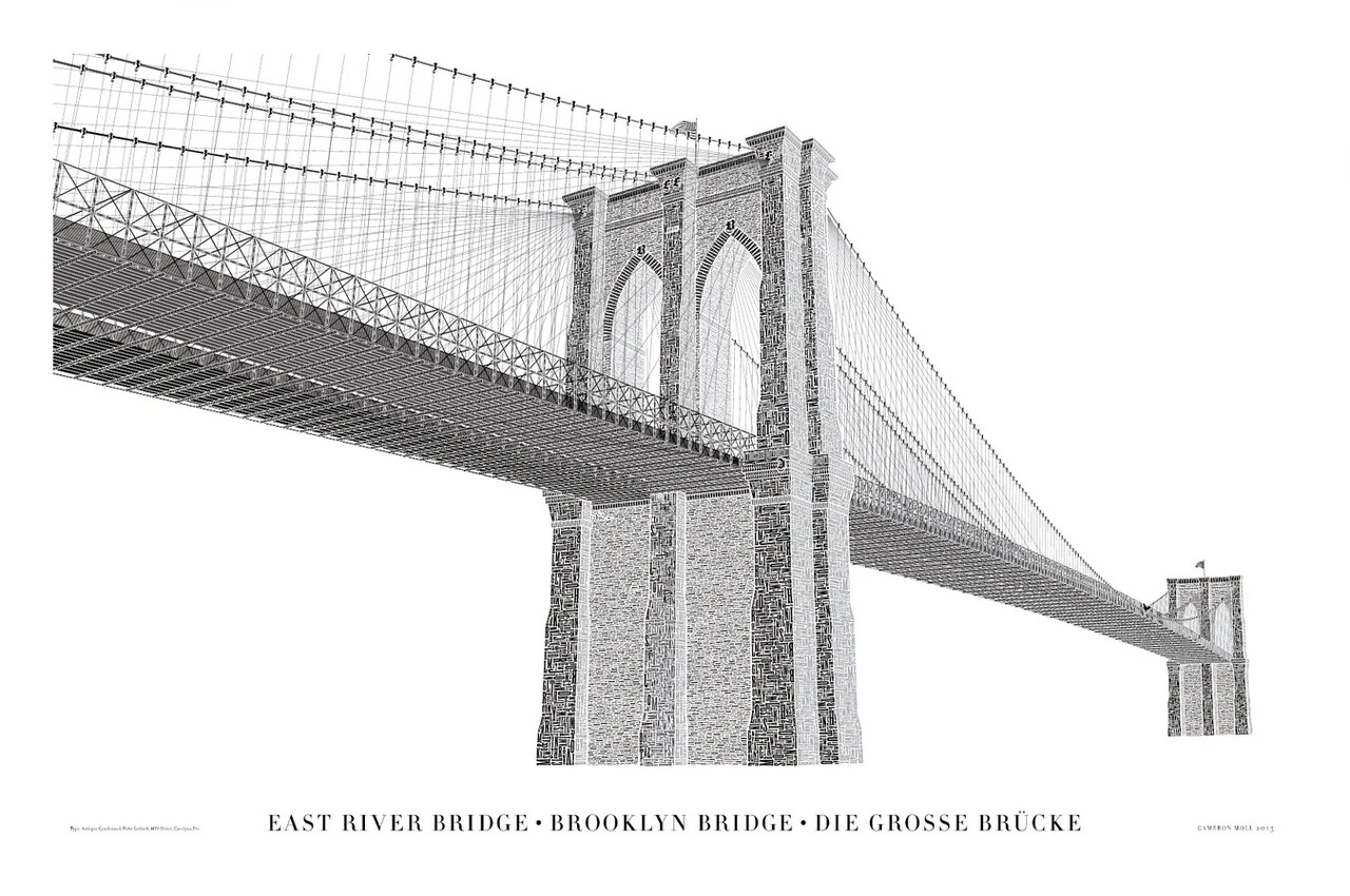 Brooklyn Bridge In Type - custom framed artwork
