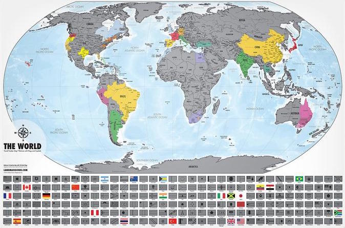 TRAVEL TRACKER MAP PLATINUM - XL SPECIAL EDITION MAP - custom framed artwork