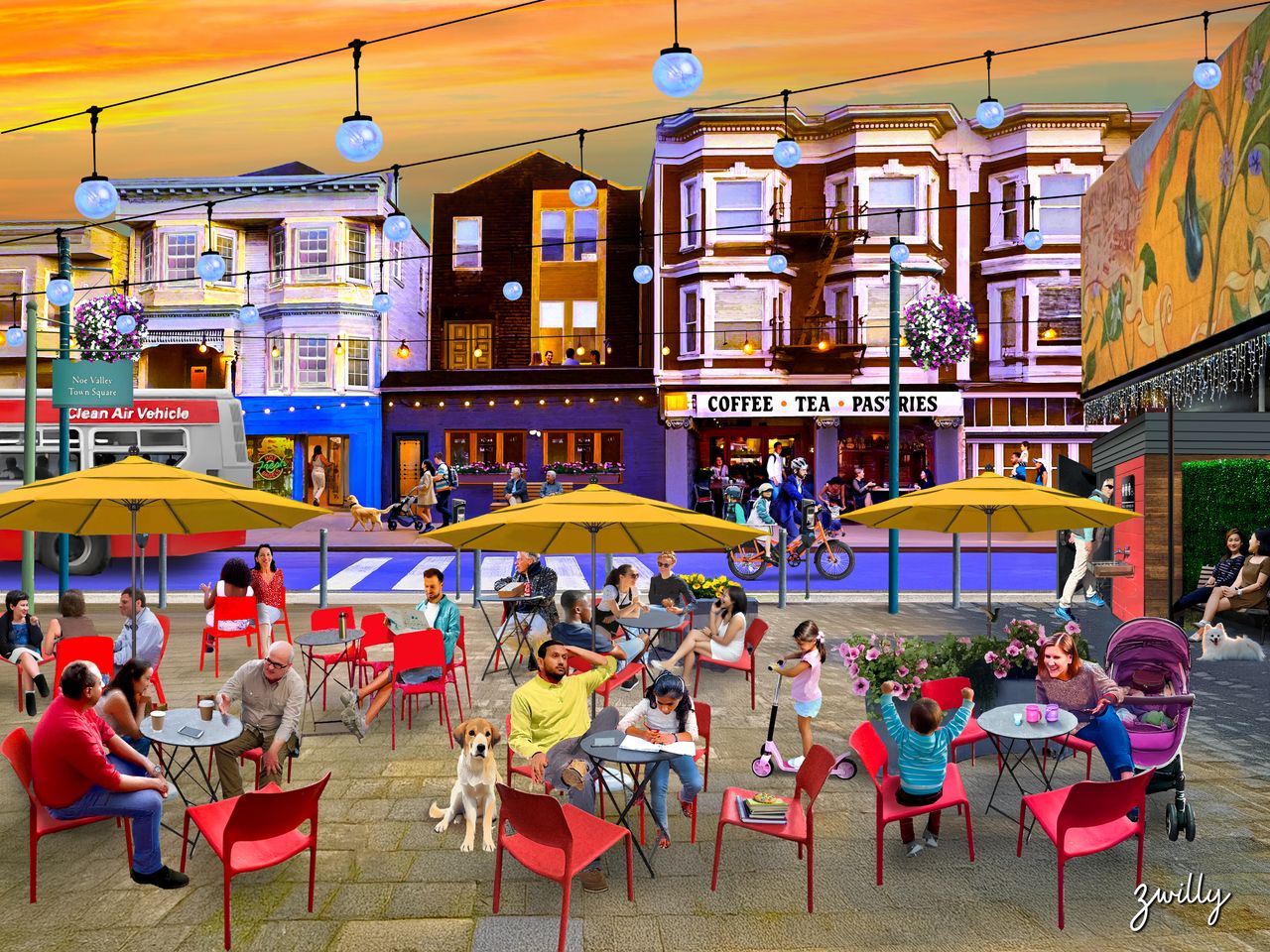 Noe Valley Town Square - custom framed artwork