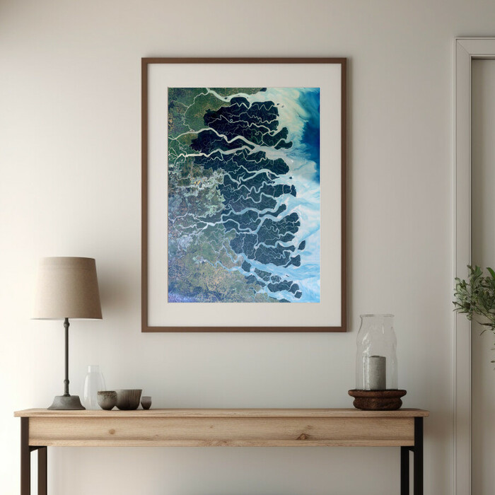 "Sundarbans" by Overview by Overview, custom framed with a 1" walnut profile and white matting