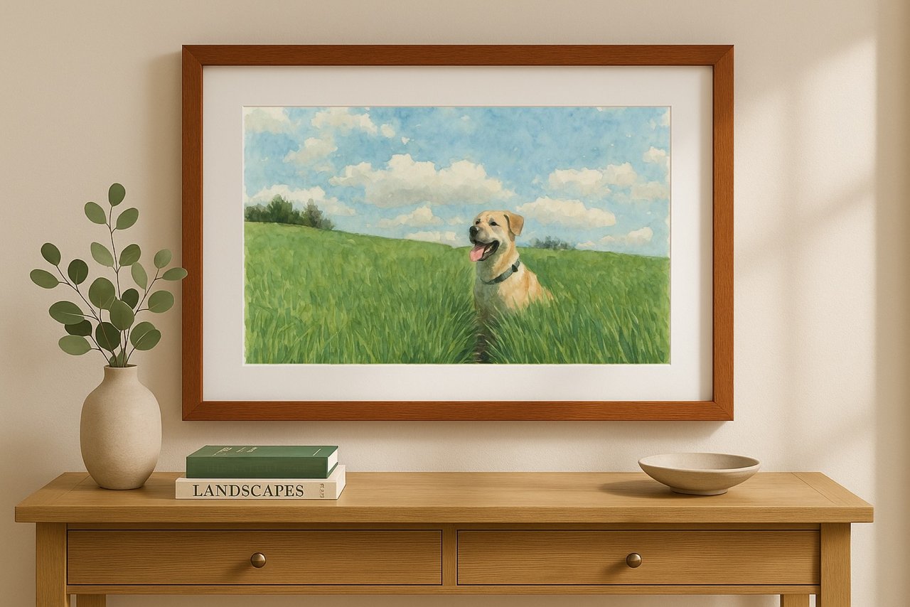 Framed pet portraits - watercolor my dog