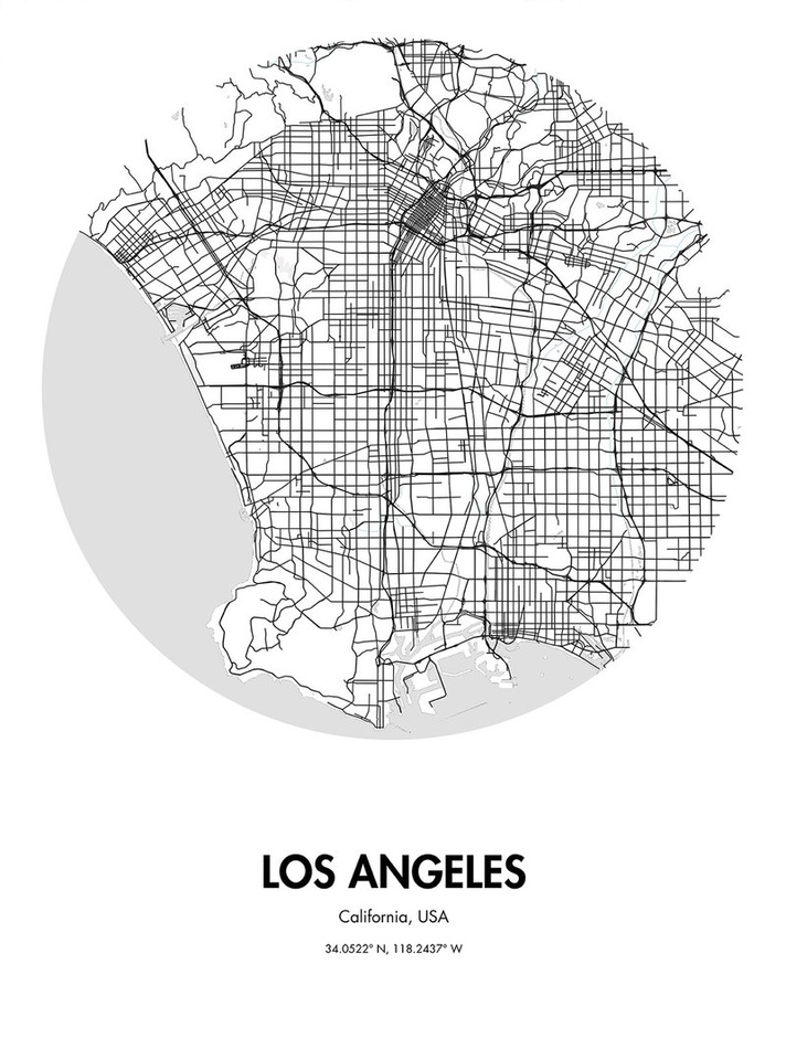 LOS ANGELES MAP POSTER - custom framed artwork