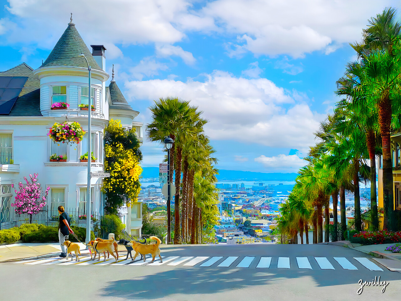 Dog Crossing - custom framed artwork