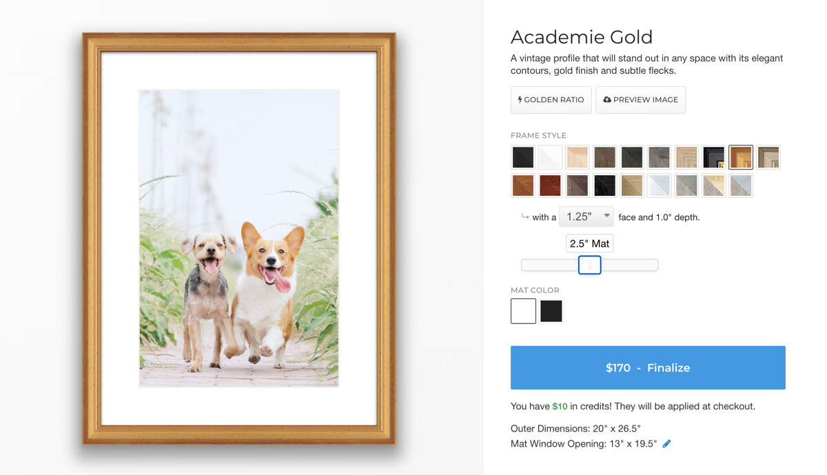 Customizing a frame online - Level Frames