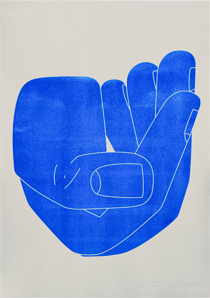 Blue Hand (Risograph)  - custom framed artwork