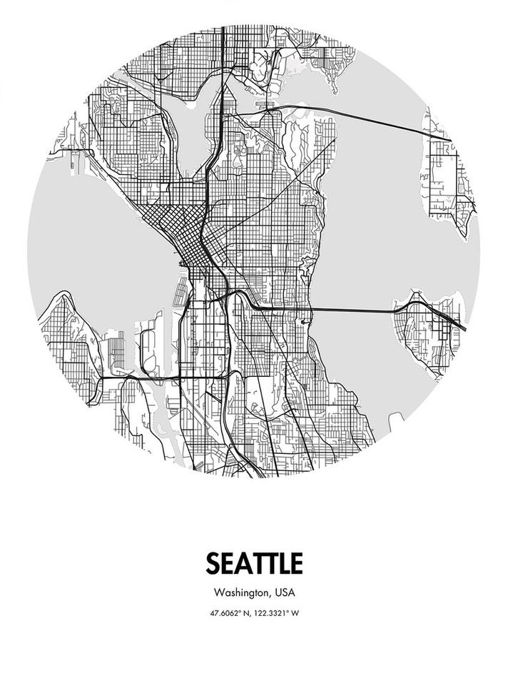 SEATTLE MAP POSTER - custom framed artwork