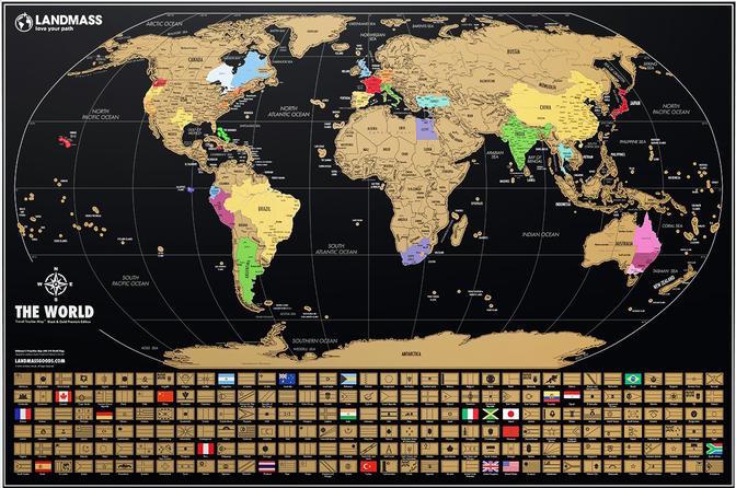 XL SCRATCH OFF WORLD MAP - BLACK & GOLD  - custom framed artwork