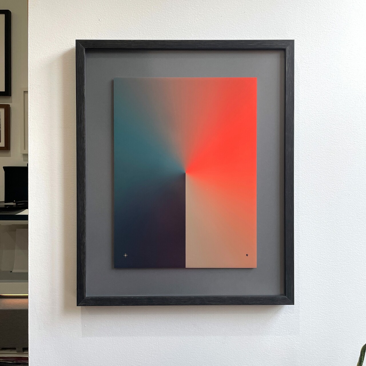 Custom framed 2046 Design poster with an elevated float mount